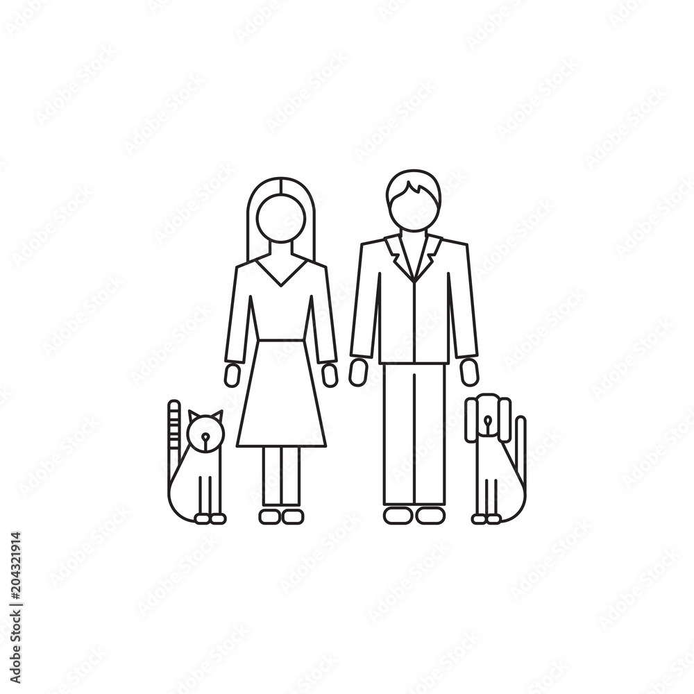 Family with pets line icon Family with pets line icon