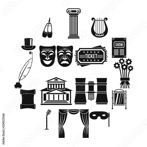 Theater icons set, simple style