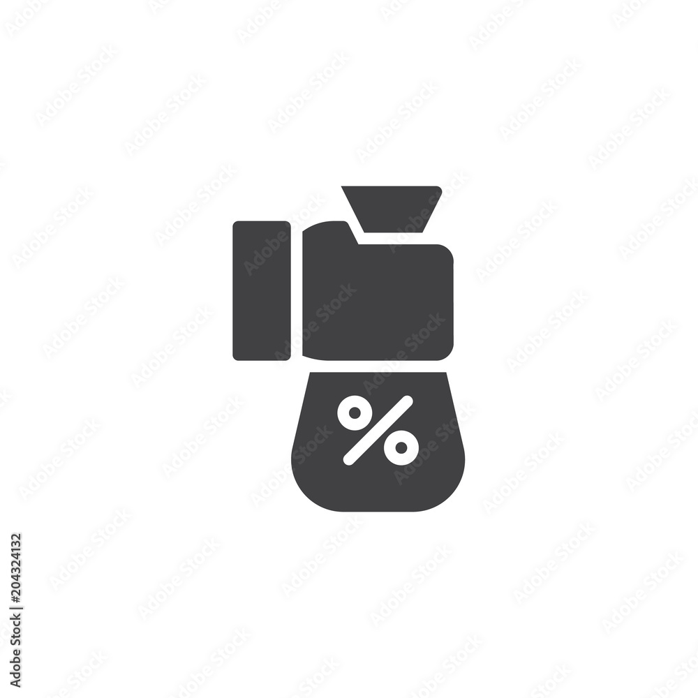 Hand holding percent money bag vector icon. filled flat sign for mobile concept and web design. Percentage sack with cash simple solid icon. Symbol, logo illustration. Pixel perfect vector graphics Hand holding percent money bag vector icon. filled flat sign for mobile concept and web design. Percentage sack with cash simple solid icon. Symbol, logo illustration. Pixel perfect vector graphics