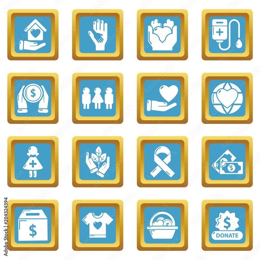 Charity icons set sapphirine square vector Charity icons set sapphirine square vector