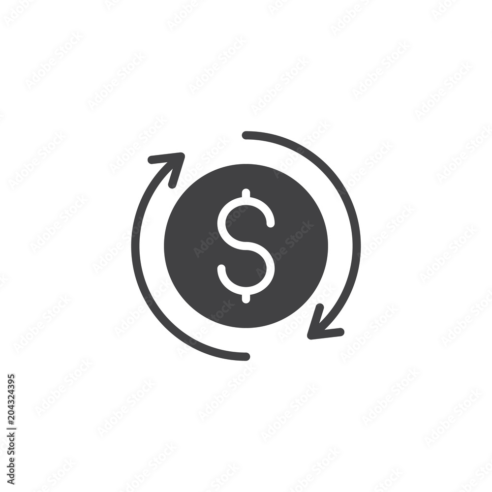 Exchange dollar currency vector icon. filled flat sign for mobile concept and web design. Dollar with arrows simple solid icon. Symbol, logo illustration. Pixel perfect vector graphics