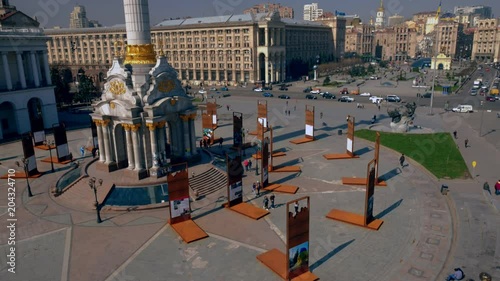 Elevated shot of photo exhibition of Euromaidan at Maidan Nezalezhnosti in Kiev photo