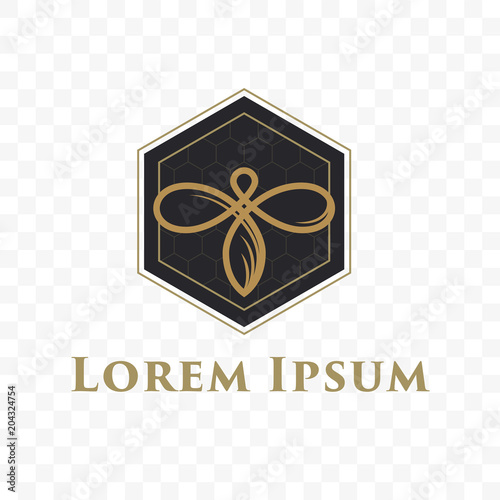 Bee vector honeycomb line icon of honey beekeeping