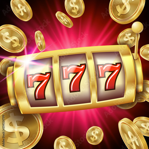 Slot Machine Banner Vector. Casino Luck Word. Big Win 777 Lottery. Poster. Illustration