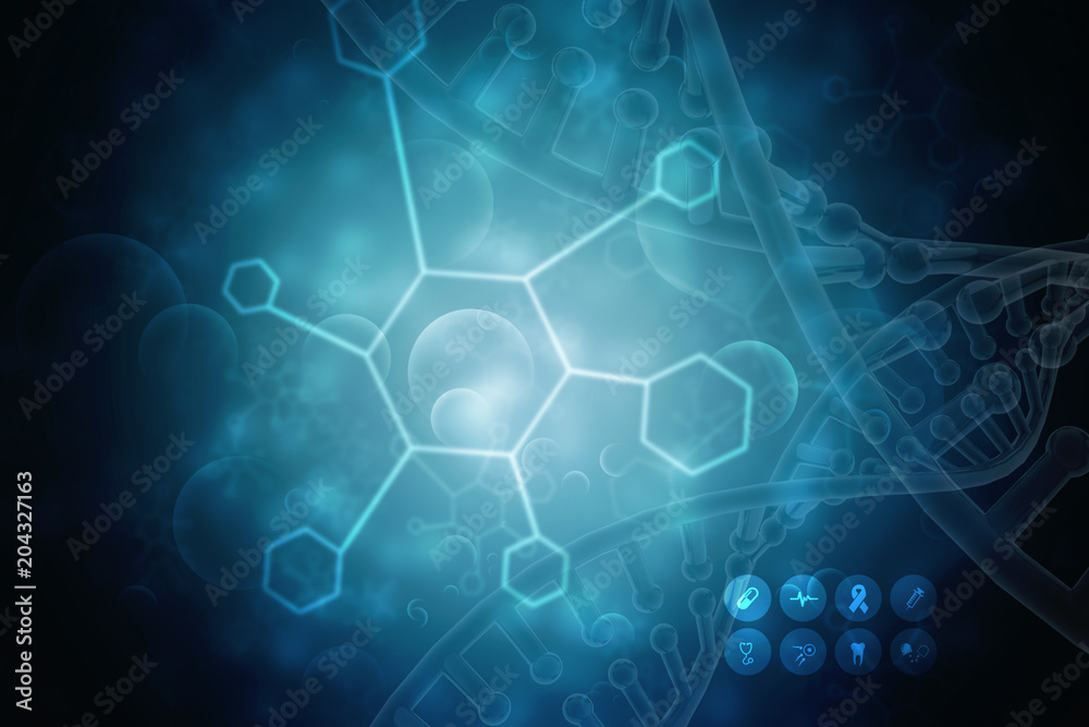 3d render of dna structure, abstract background
