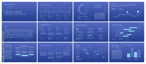 Presentation templates on a blue background. Vector infographics. Use in Presentation, flyer and leaflet, corporate report, marketing, advertising, annual report, banner.