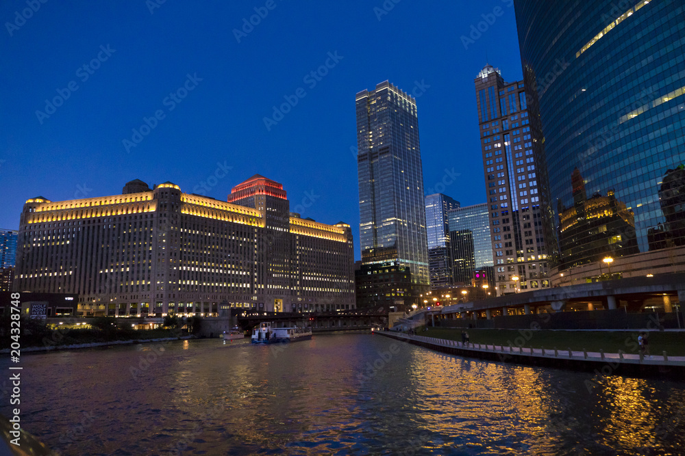 Chicago river at dusk