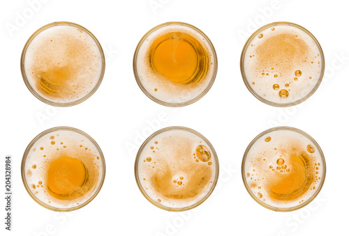 Collection set mug of beer with bubble on glass isolated on white background celebration object design top view