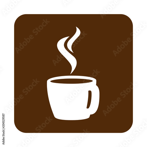 Icono plano taza cafe caliente vista trasera en cuadrado marron