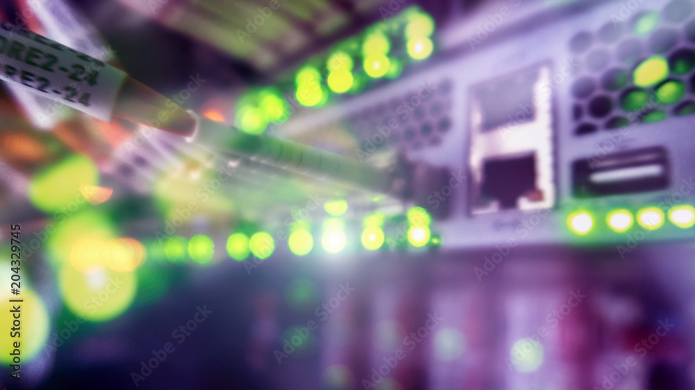 Rack Mounted Servers In A Server Room, Server rack audio cable. Severs