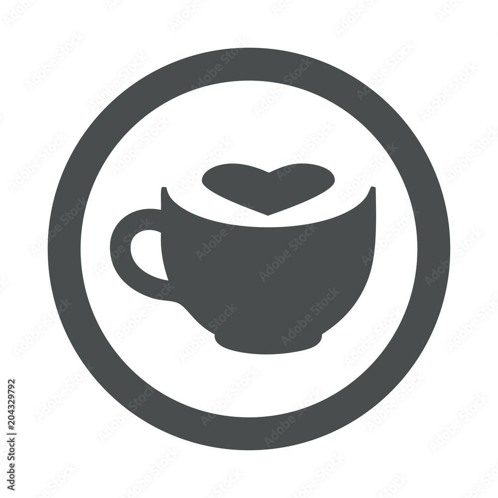 Obraz premium Icono plano taza de cafe con corazon espacio negativo en circulo gris