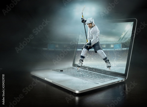 Photography Caucassian ice hockey Players in dynamic action