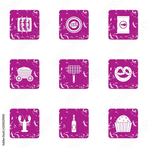 Foodstuff icons set, grunge style