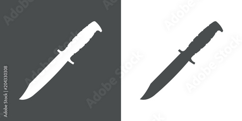 Icono plano cuchillo de combate en gris y blanco