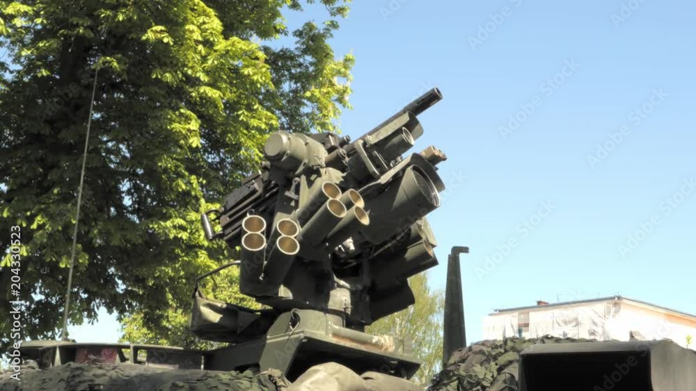 GIZYCKO, POLAND - APRIL 2018: military shows opening season, anti-aicraft gun GIZYCKO, POLAND - APRIL 2018: military shows opening season, anti-aicraft gun