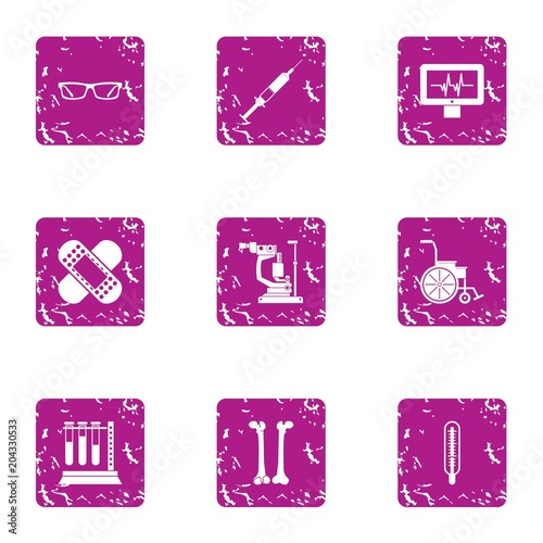 Graduate degree icons set, grunge style