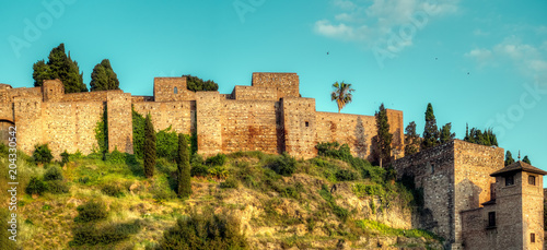 Walls of the Alcazaba of Malaga, Old City Palace, Historic and Artistic Center of Malaga, Spain
