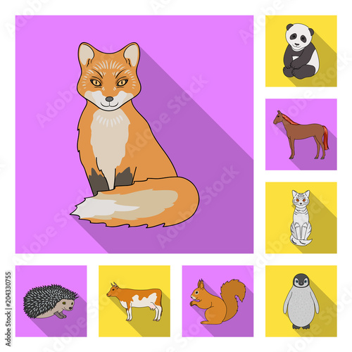 Realistic animals flat icons in set collection for design. Wild and domestic animals vector symbol stock web illustration.