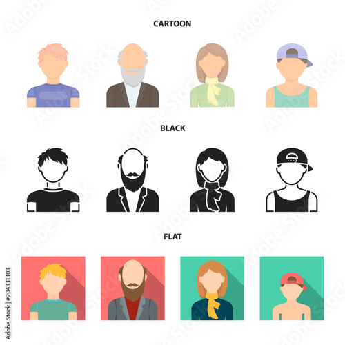 Boy in a cap, redheaded teenager, grandfather with a beard, a woman.Avatar set collection icons in cartoon,black,flat style vector symbol stock illustration web.