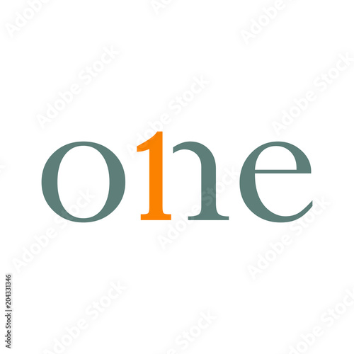 Tipografia one con numero 1 en gris y naranja
