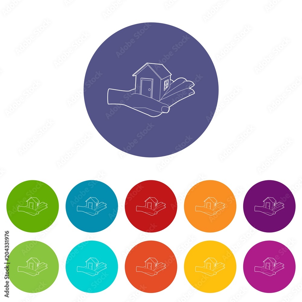 House in hand icon, outline style House in hand icon, outline style
