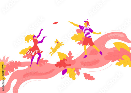 Young couple playing frisbee