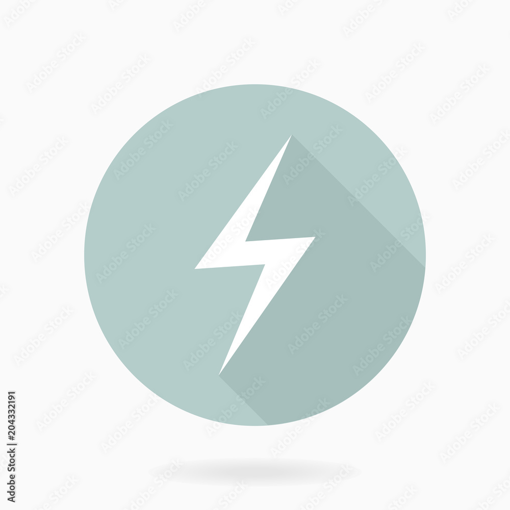 Fine white icon with lightning in circle. Flat design with long shadow Fine white icon with lightning in circle. Flat design with long shadow