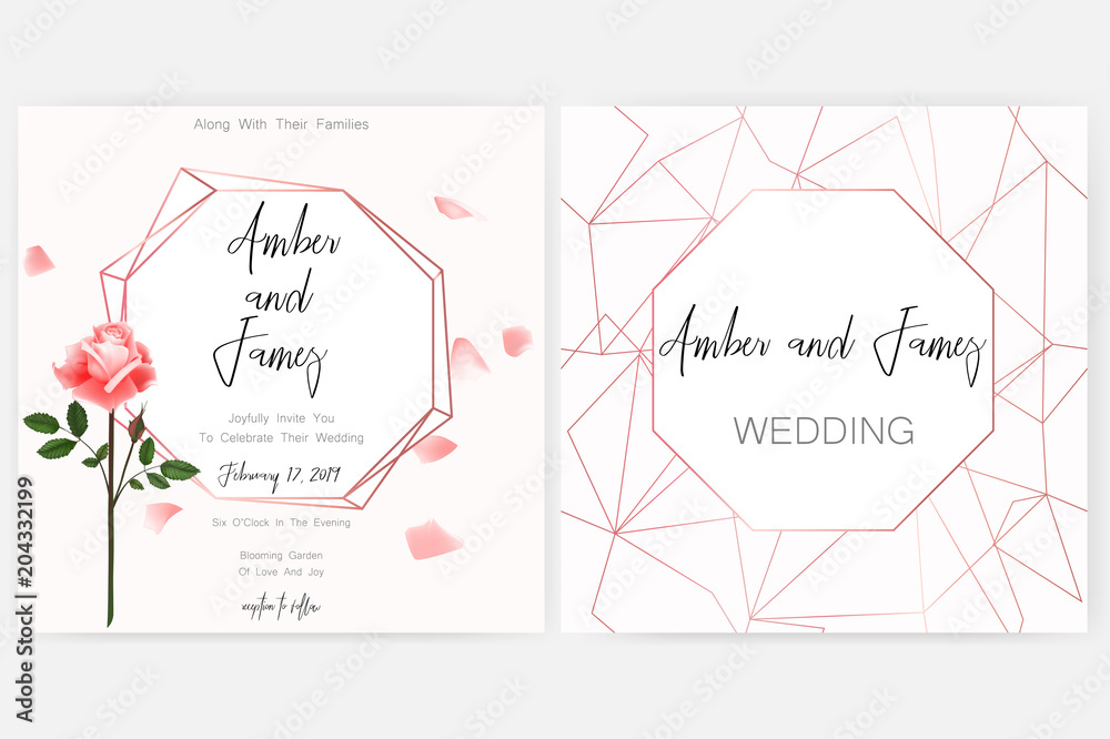 Obraz Save the date card, wedding invitation, greeting card with beautiful flowers and letters