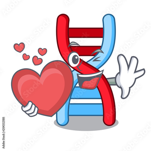 With heart dna molecule mascot cartoon
