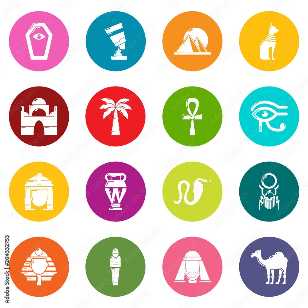 Egypt travel icons set colorful circles vector
