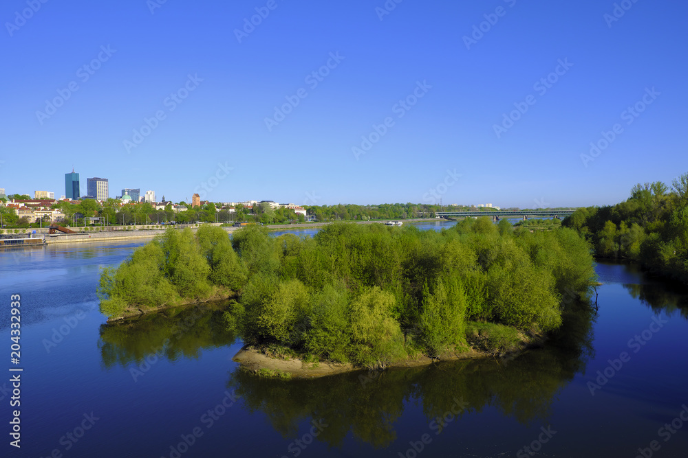 Warsaw, Poland - Panoramic view of the Vistula river and north districts of Warsaw