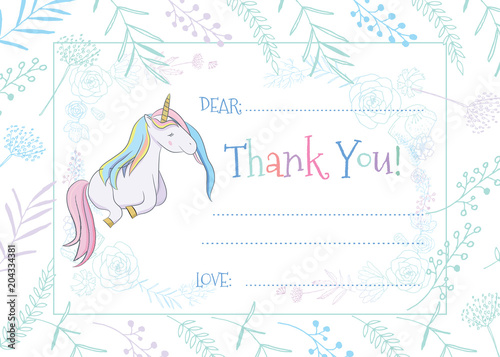 Illustration with cute mystic unicorn animal