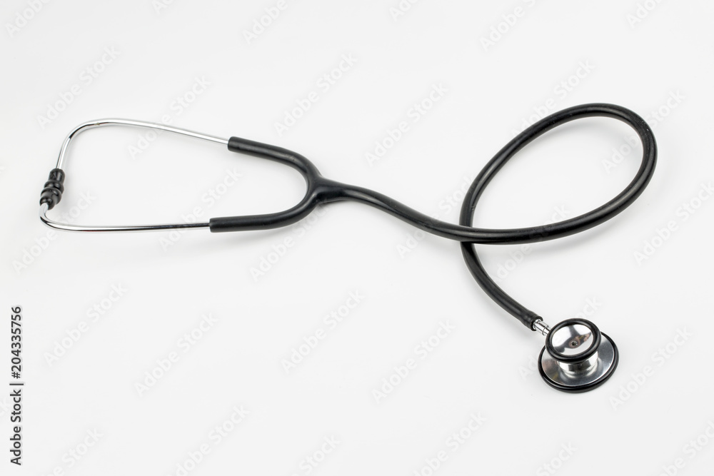 Stethoscope on white background with copy space top view Stethoscope on white background with copy space top view