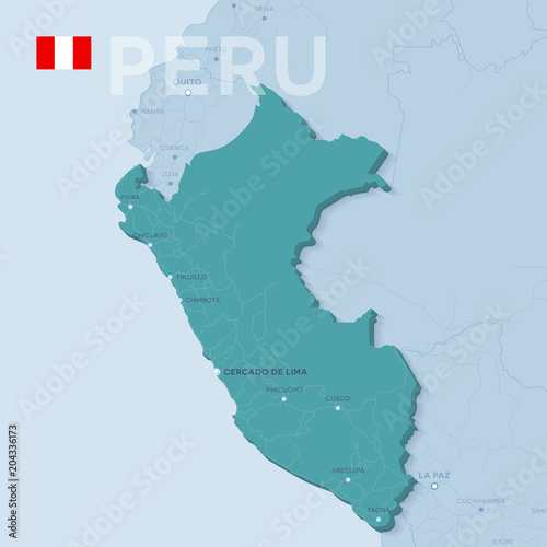 Verctor Map of cities and roads in Peru.