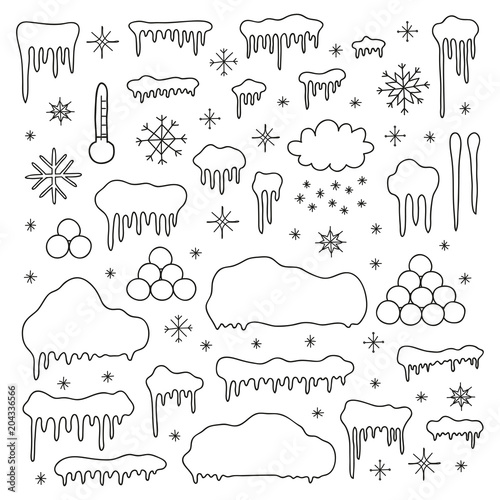 Set of doodle snow winter decorations.