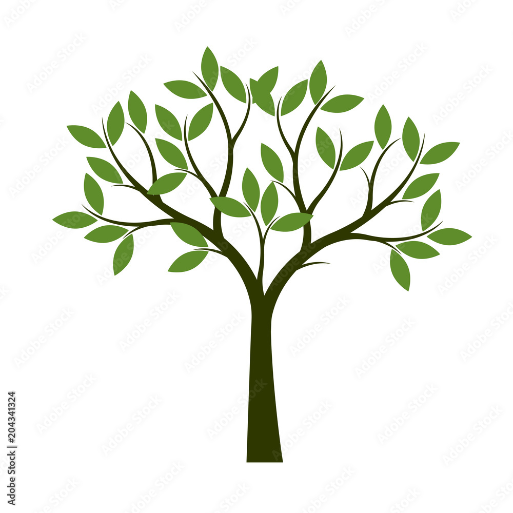 Green Spring Tree. Vector Illustration.