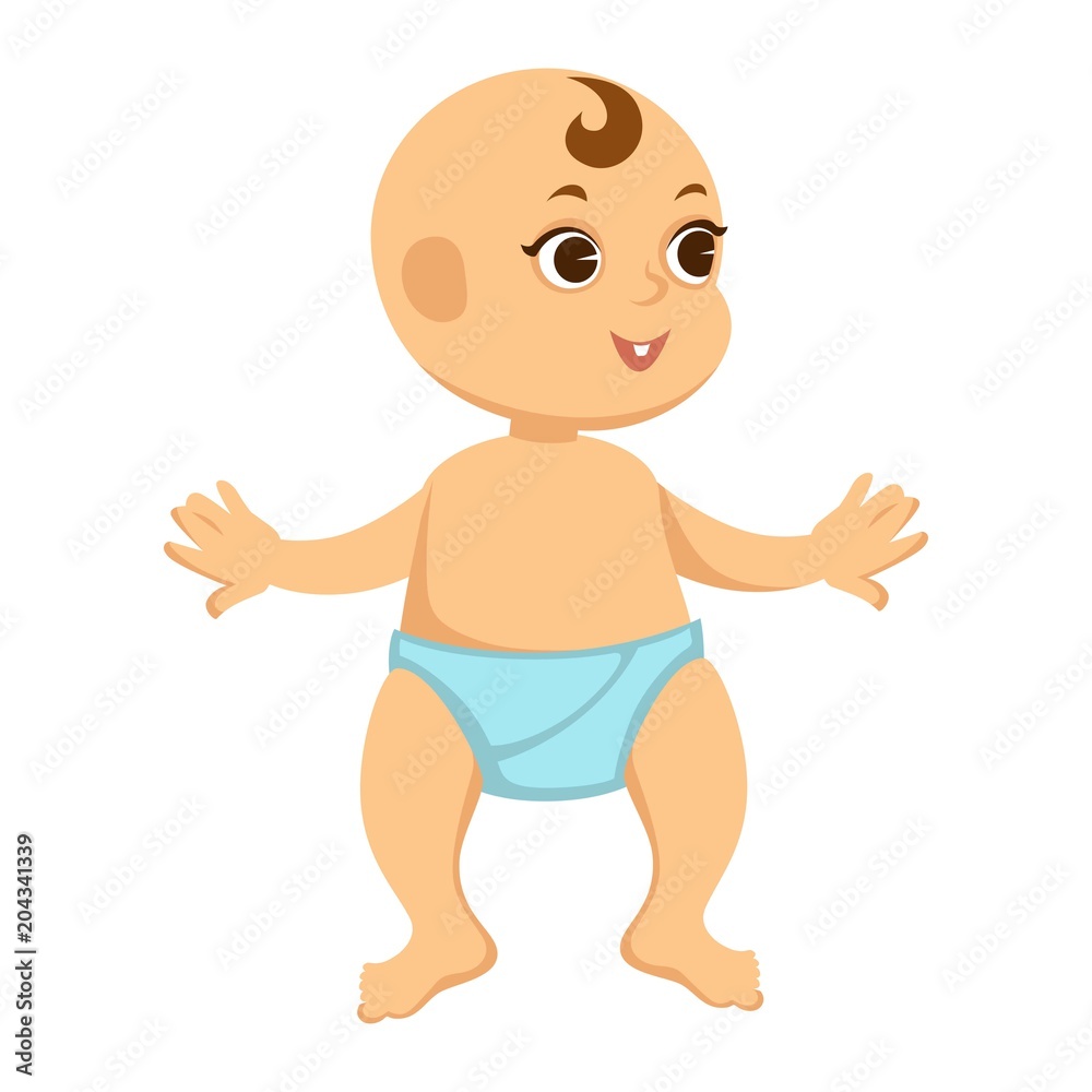 Baby in diaper with adorable face and big eyes Baby in diaper with adorable face and big eyes