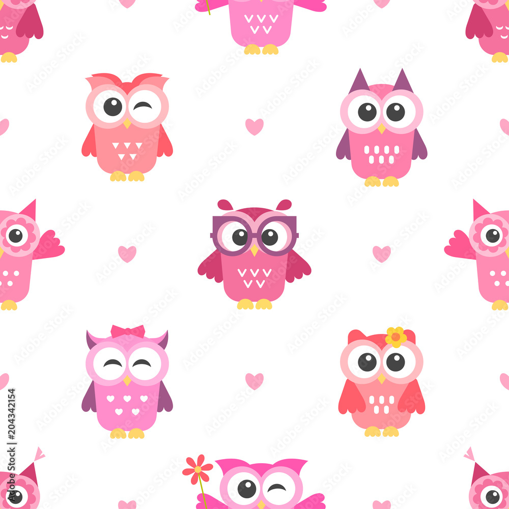 Seamless pattern with owls girls Seamless pattern with owls girls