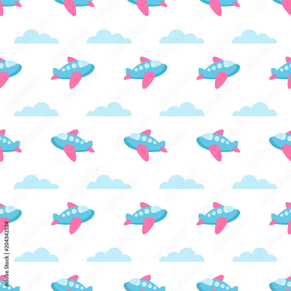 seamless pattern with planes and clouds seamless pattern with planes and clouds