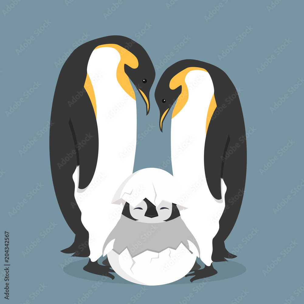 Naklejka premium Cartoon happy Penguins family in egg