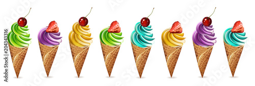 Ice cream set Vector. Colorful different flavors dessert banner illustration