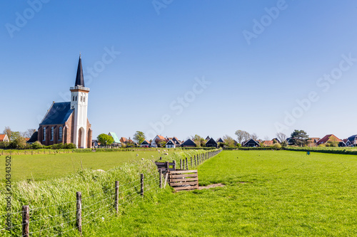 Picturesque church Den Hoorn a small village on the wadden islands Texel in the Netherlands