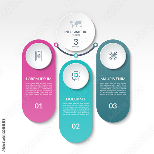 Infographic banner. 3 options, steps, parts. Can be used as a process chart, workflow layout, diagram, info graph, data visualization