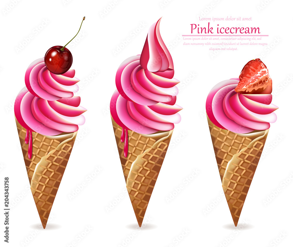 Ice cream pattern Vector. Colorful different flavors dessert banner illustrations