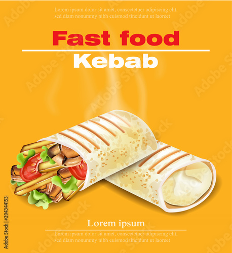 Shawarma Kebab fast food Vector. Detailed illustrations