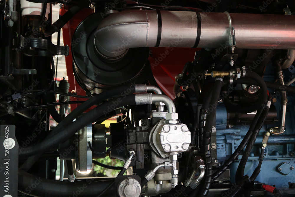 Diesel engine. Visible nodes and aggregates. Diesel engine. Visible nodes and aggregates.