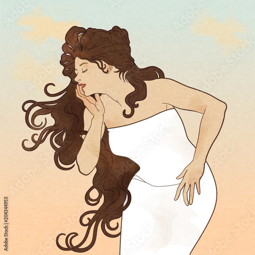 Attractive goddess with long hair