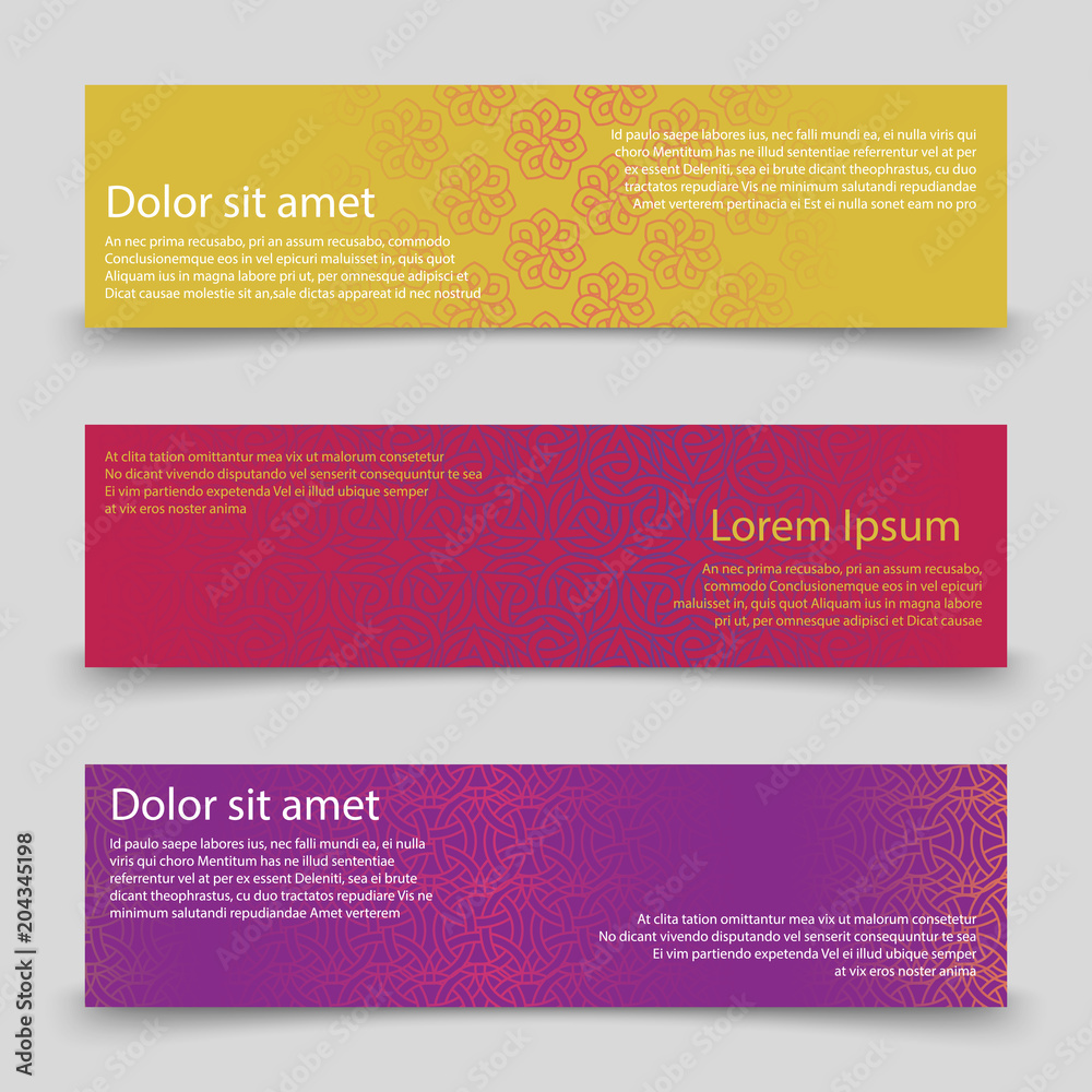 Colorful banners template. Banners with abstract ornaments design