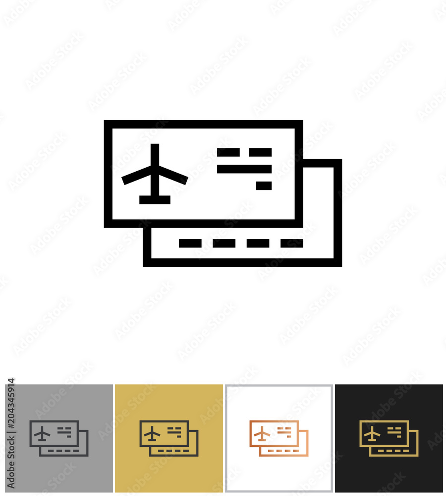 Airplane ticket icon, airliner travel ticket or plane entrance seat sign Airplane ticket icon, airliner travel ticket or plane entrance seat sign