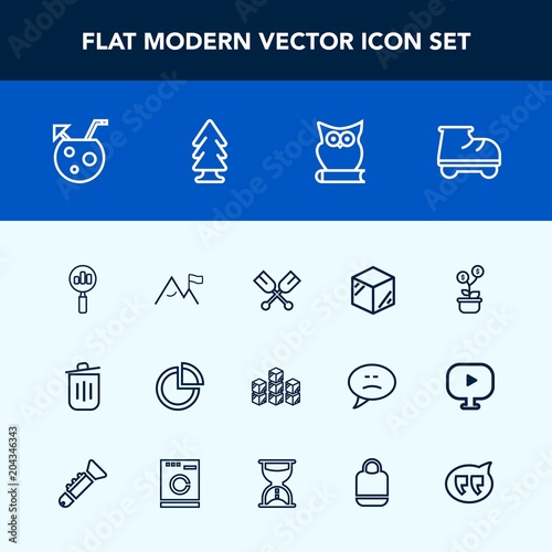 Modern, simple vector icon set with oar, product, beautiful, summer, magnifying, boat, canoe, business, drink, element, money, can, package, animal, graph, warehouse, chart, box, pie, white, bin icons photo